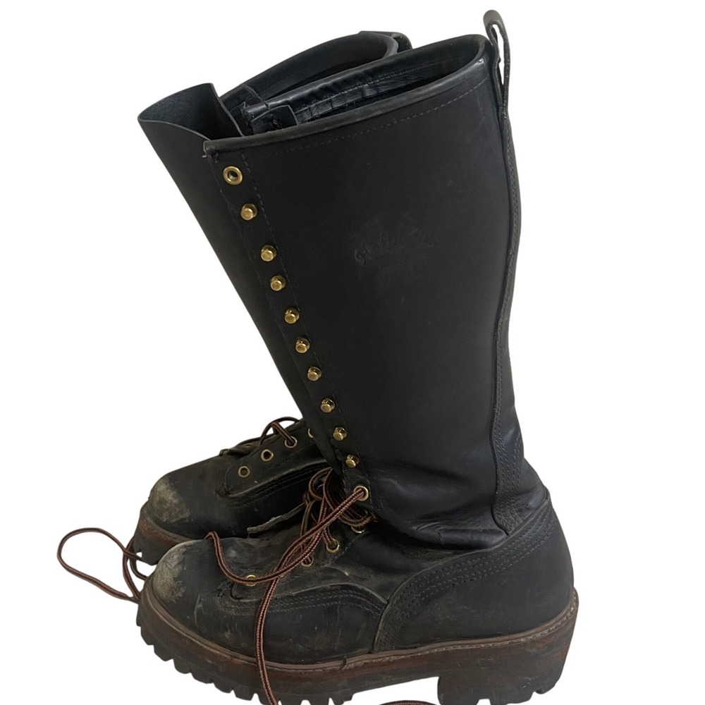 Hoffman lineman Boots Mens Black Leather Tall Logger Work  boots size 9.5D